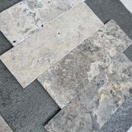 Trawertyn ASH MIX płytki 15,25×30,5×3 cm szlifowane - jodełka trawertynowa - płytka trawertynowa