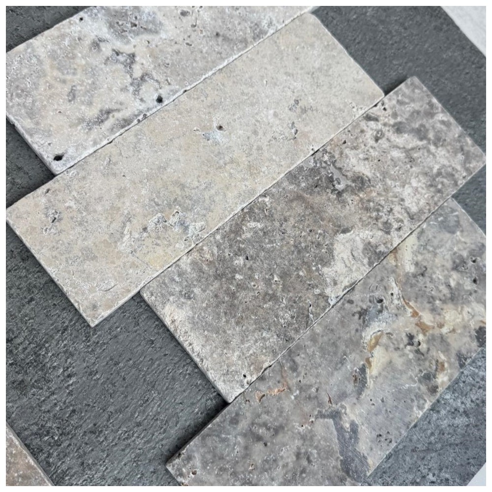 Trawertyn ASH MIX płytki 15,25×30,5×3 cm szlifowane - jodełka trawertynowa - płytka trawertynowa Trawertyn ASH MIX płytki 15,25×30,5×3 cm szlifowane - jodełka trawertynowa - płytka trawertynowa